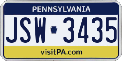 PA license plate JSW3435