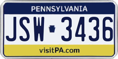 PA license plate JSW3436