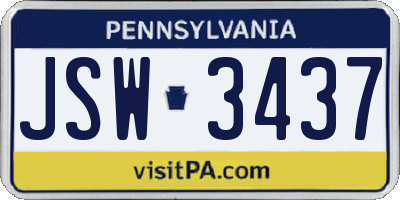 PA license plate JSW3437