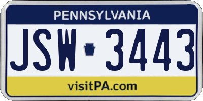 PA license plate JSW3443