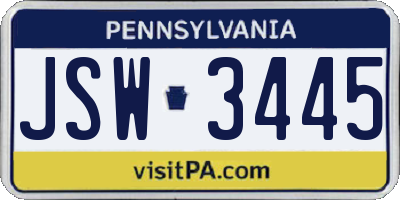 PA license plate JSW3445