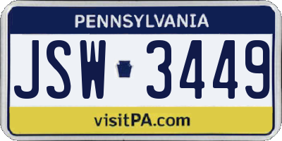 PA license plate JSW3449