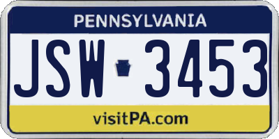 PA license plate JSW3453