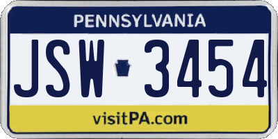 PA license plate JSW3454