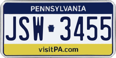 PA license plate JSW3455