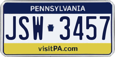 PA license plate JSW3457