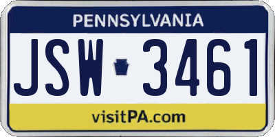 PA license plate JSW3461