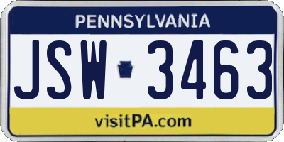 PA license plate JSW3463
