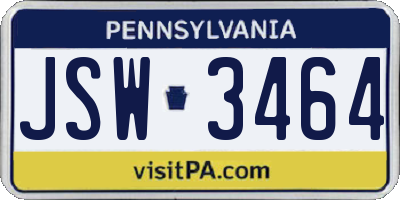 PA license plate JSW3464