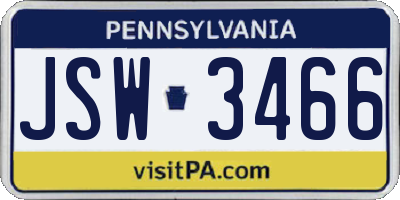 PA license plate JSW3466