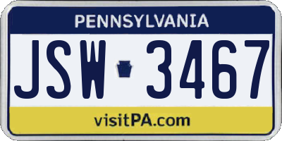 PA license plate JSW3467