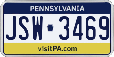 PA license plate JSW3469