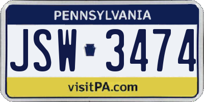 PA license plate JSW3474