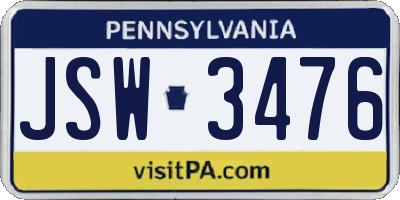 PA license plate JSW3476