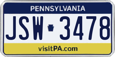 PA license plate JSW3478