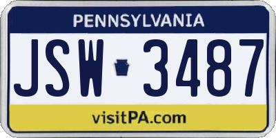 PA license plate JSW3487