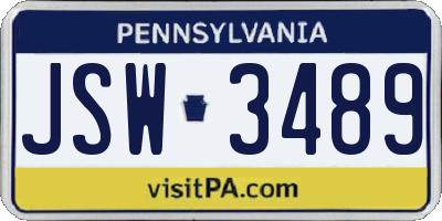 PA license plate JSW3489