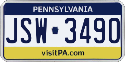 PA license plate JSW3490