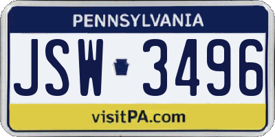 PA license plate JSW3496