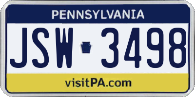 PA license plate JSW3498