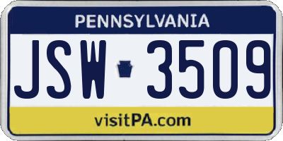 PA license plate JSW3509