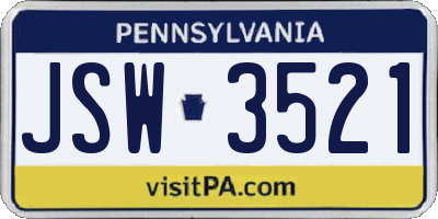 PA license plate JSW3521