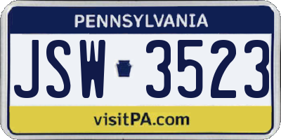 PA license plate JSW3523