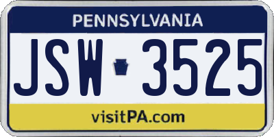 PA license plate JSW3525