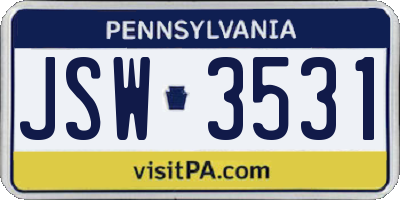 PA license plate JSW3531
