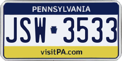 PA license plate JSW3533