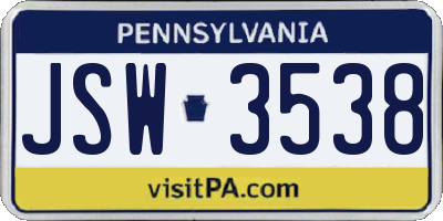 PA license plate JSW3538