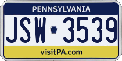 PA license plate JSW3539