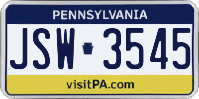 PA license plate JSW3545