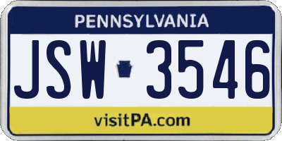 PA license plate JSW3546