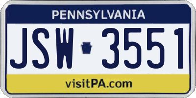 PA license plate JSW3551
