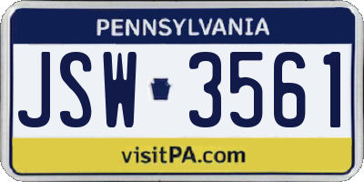 PA license plate JSW3561