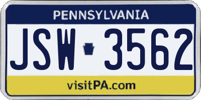 PA license plate JSW3562
