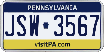 PA license plate JSW3567