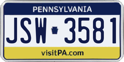 PA license plate JSW3581