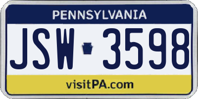 PA license plate JSW3598
