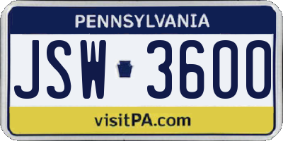 PA license plate JSW3600