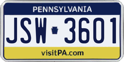 PA license plate JSW3601