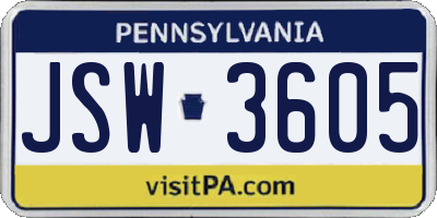 PA license plate JSW3605