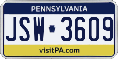 PA license plate JSW3609