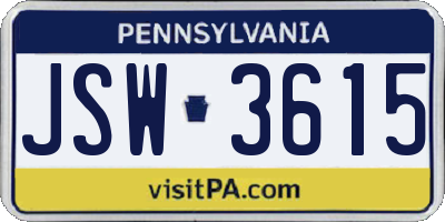 PA license plate JSW3615