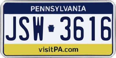 PA license plate JSW3616
