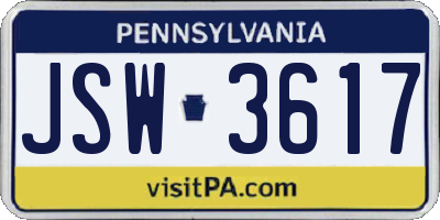PA license plate JSW3617