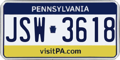 PA license plate JSW3618