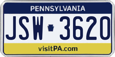 PA license plate JSW3620
