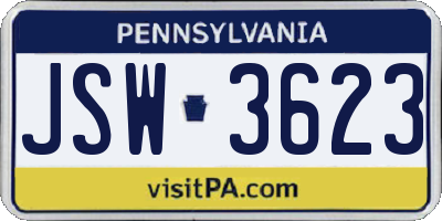 PA license plate JSW3623